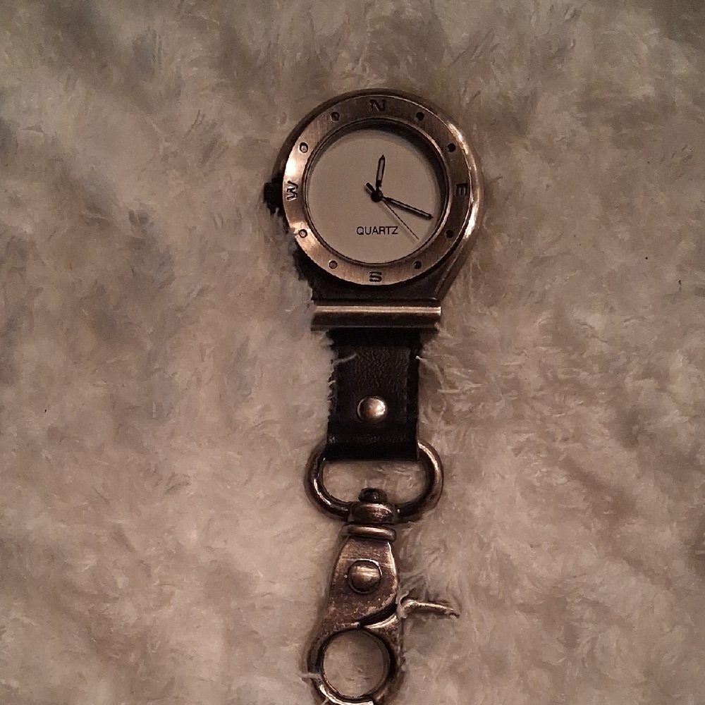 Silver and Black Quartz Watch Keychain